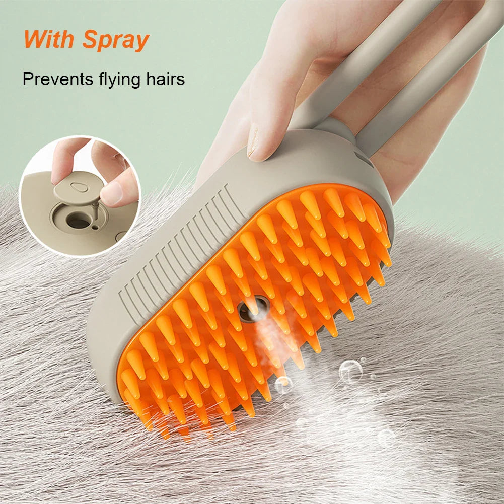 Cat steam brush for gentle and effective grooming of cats and pets