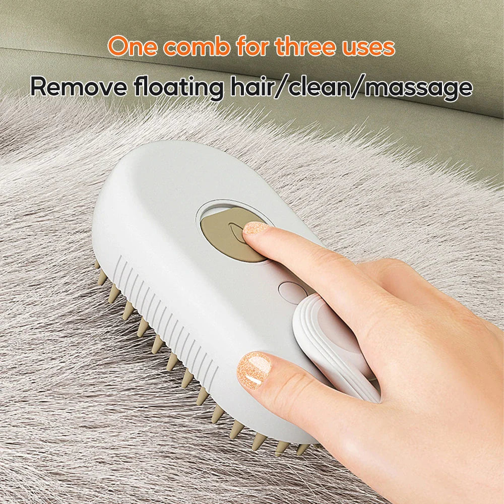 Cat steam brush for gentle and effective grooming of cats and pets