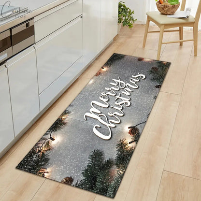 Christmas Kitchen Mats Entrance Doormat Decor Winter Xmas Hallway Balcony Rugs Bath Non-slip Foot Pad Christmas Decorations