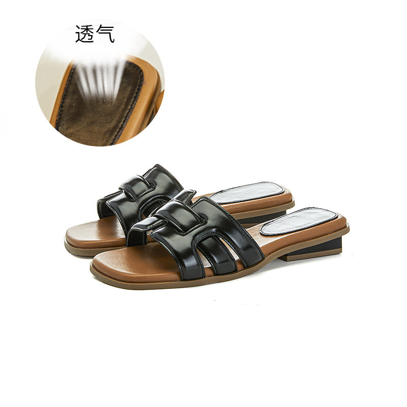 Chunky heel beach slides