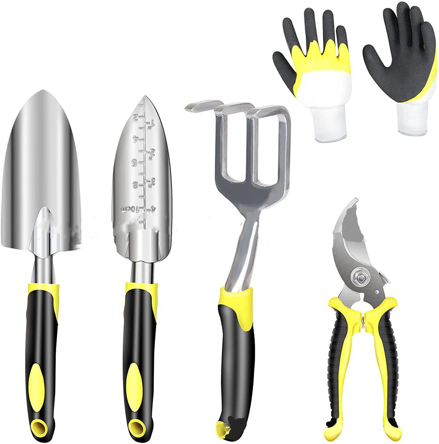 Complete garden tools 8 piece set with trowel, gloves, pruner and accessories


