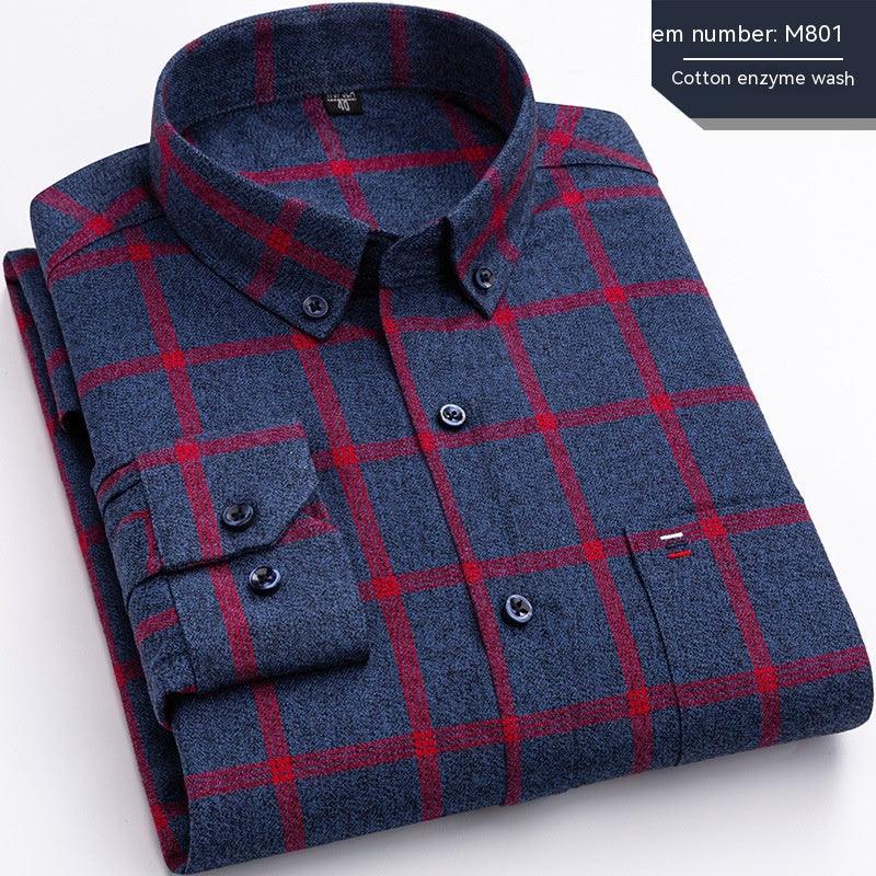Cotton Plaid Enzyme Wash Embroidered Shirt