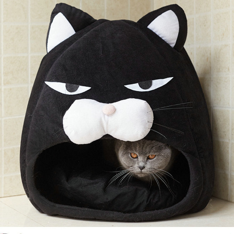 Cozy cartoon cat bed perfect for cats and kittens

