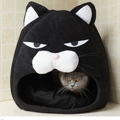 Cozy cartoon cat bed perfect for cats and kittens

