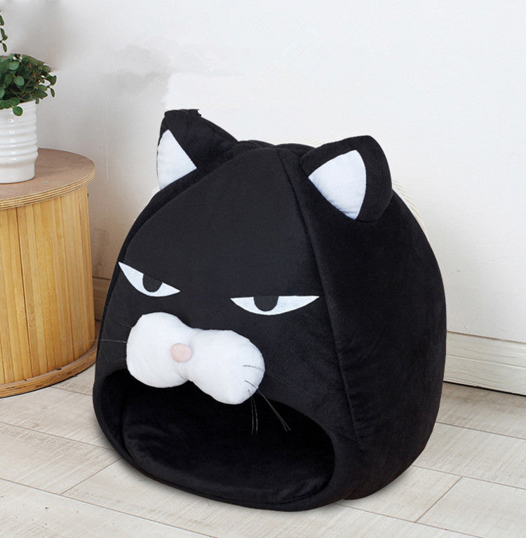 Cozy cartoon cat bed perfect for cats and kittens

