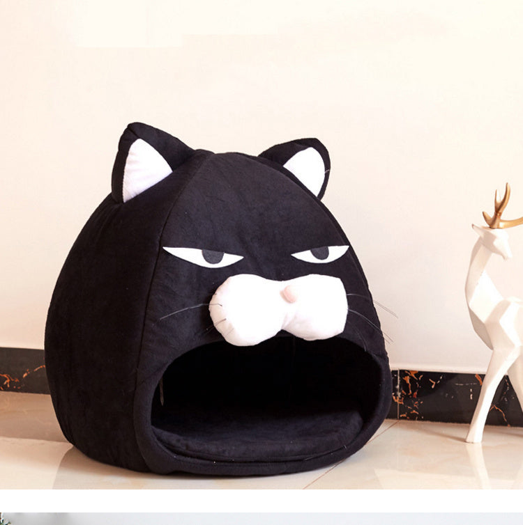 Cozy cartoon cat bed perfect for cats and kittens

