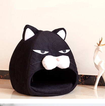 Cozy cartoon cat bed perfect for cats and kittens

