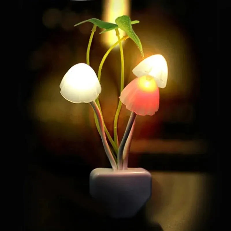 Cute plug-in mushroom night light LED lamp for kids and bedroom use