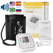 Digital arm blood pressure monitor with Spanish voice function and pulse tracking