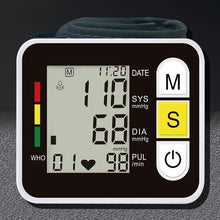 Digital wrist blood pressure monitor with LCD display for heart rate and pulse