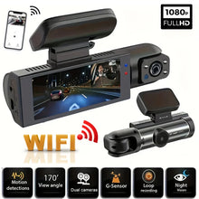 Dual camera dash cam with front and rear lens for car recording