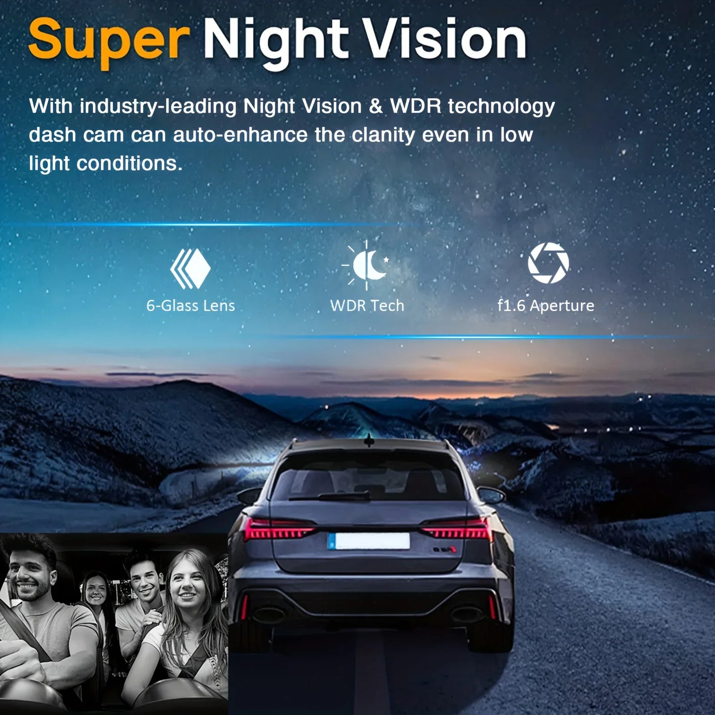 Dual camera dash cam with front and rear lens for car recording