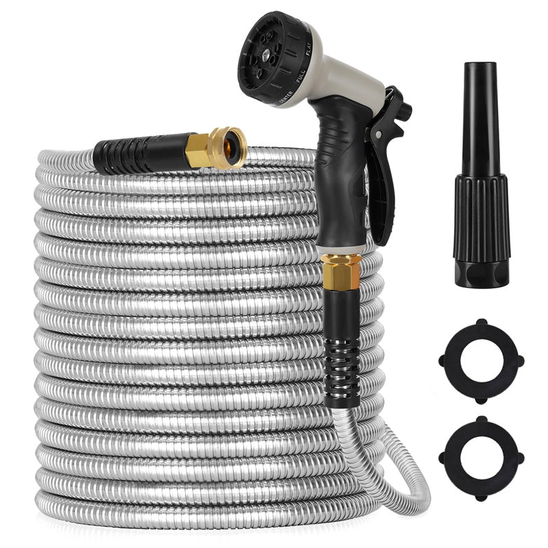 Durable metal garden hose 100ft for outdoor watering and gardening

