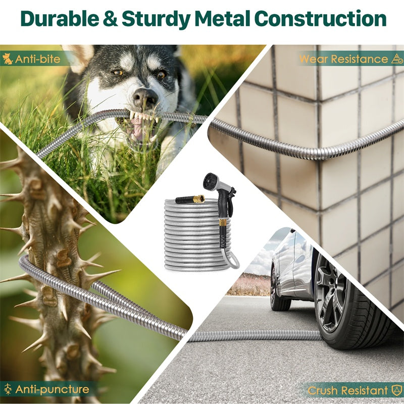 Durable metal garden hose 100ft for outdoor watering and gardening

