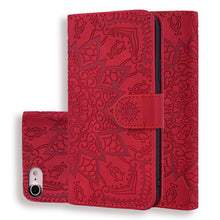 For iPhone 16e Mandala Embossed Dual-Fold Calf Leather Phone Case(Red)