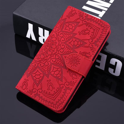 For iPhone 16e Mandala Embossed Dual-Fold Calf Leather Phone Case(Red)