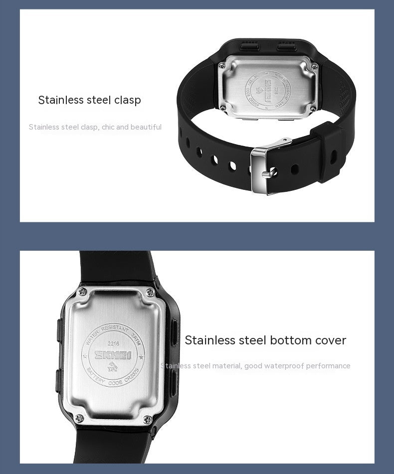 Square Large Face Waterproof LED Digital Watch Electronic for Student Watches