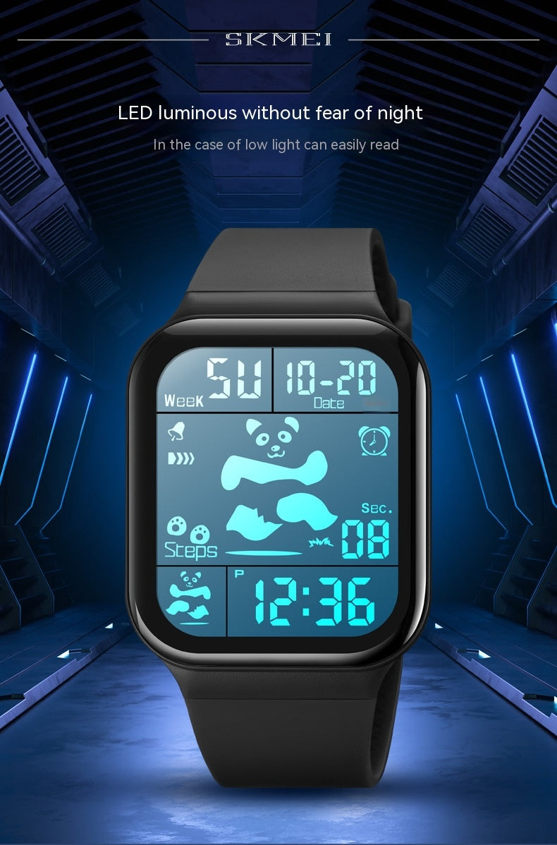 Square Large Face Waterproof LED Digital Watch Electronic for Student Watches