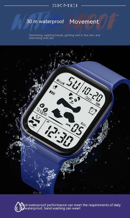 Square Large Face Waterproof LED Digital Watch Electronic for Student Watches