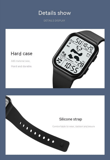 Square Large Face Waterproof LED Digital Watch Electronic for Student Watches