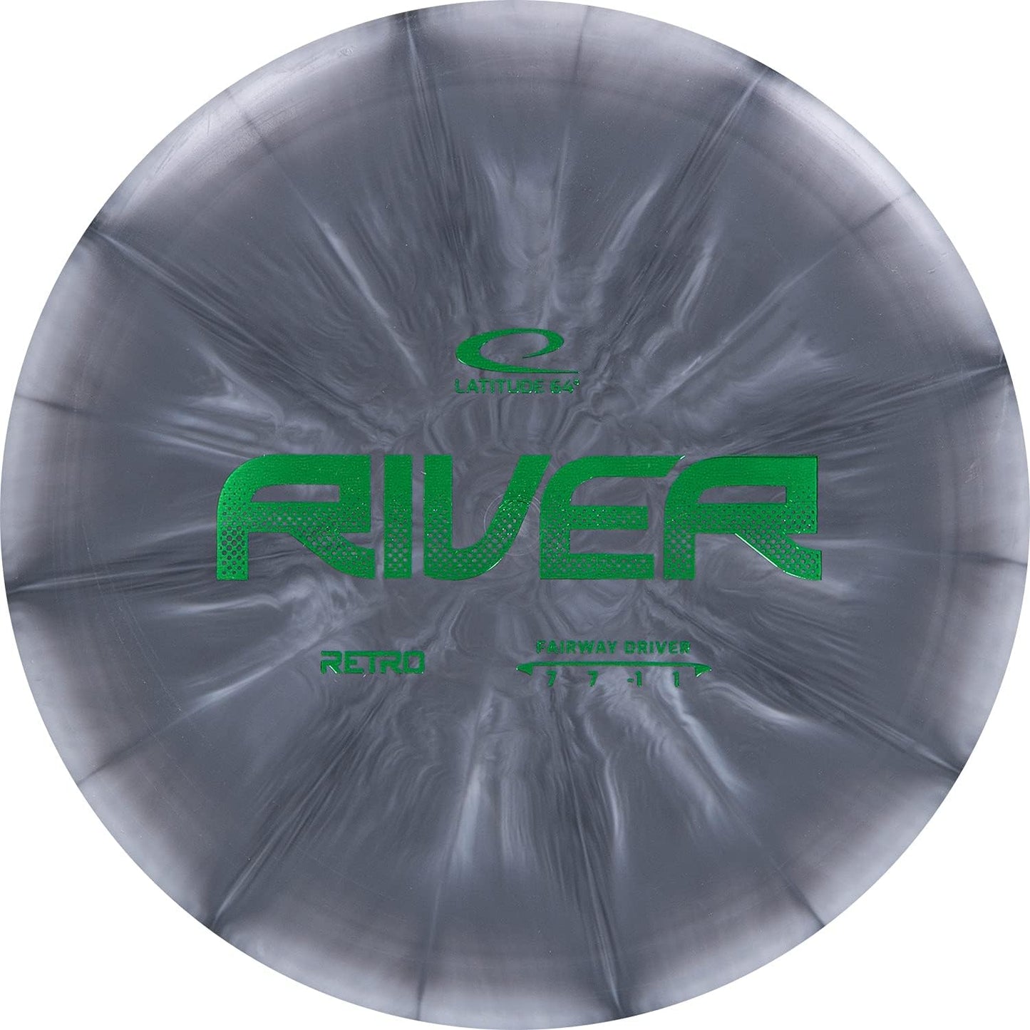 Easy-to-throw Latitude 64 River disc golf driver. Great for beginners, straight flying, unique burst design, 170g+, color varies (orange).

