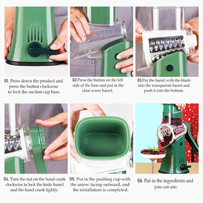 Easy spin kitchen grater for shredding vegetables and cheese safely