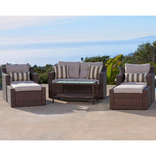 Elegant 7 piece outdoor patio furniture set with rattan wicker and cushions
