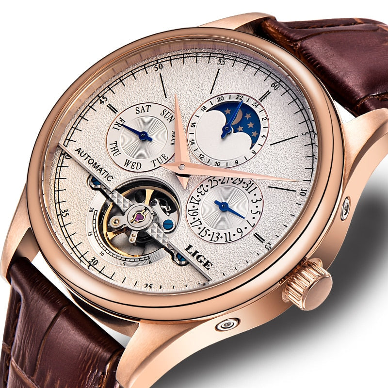 Men’s Automatic Mechanical Watch – Tourbillon Retro Leather Wristwatch