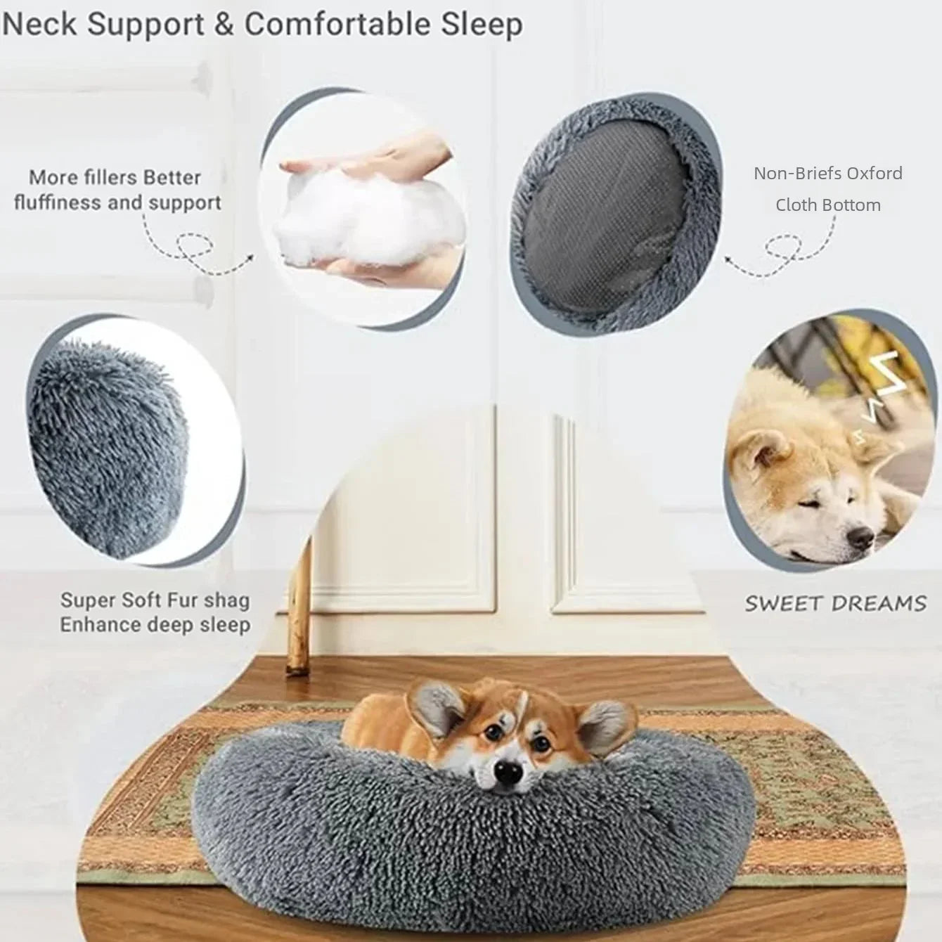 Fluffy donut pet bed for small and medium-sized dogs and cats

