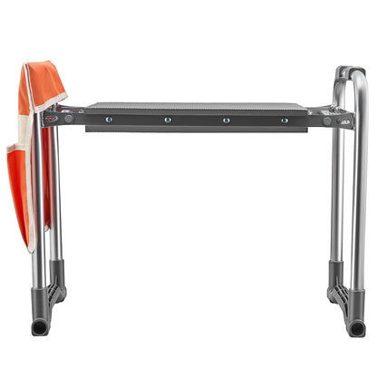 Foldable garden kneeler and seat with cushion and tool pouch for gardening comfort