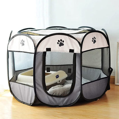 Foldable portable pet playpen for indoor outdoor use, lightweight and durable