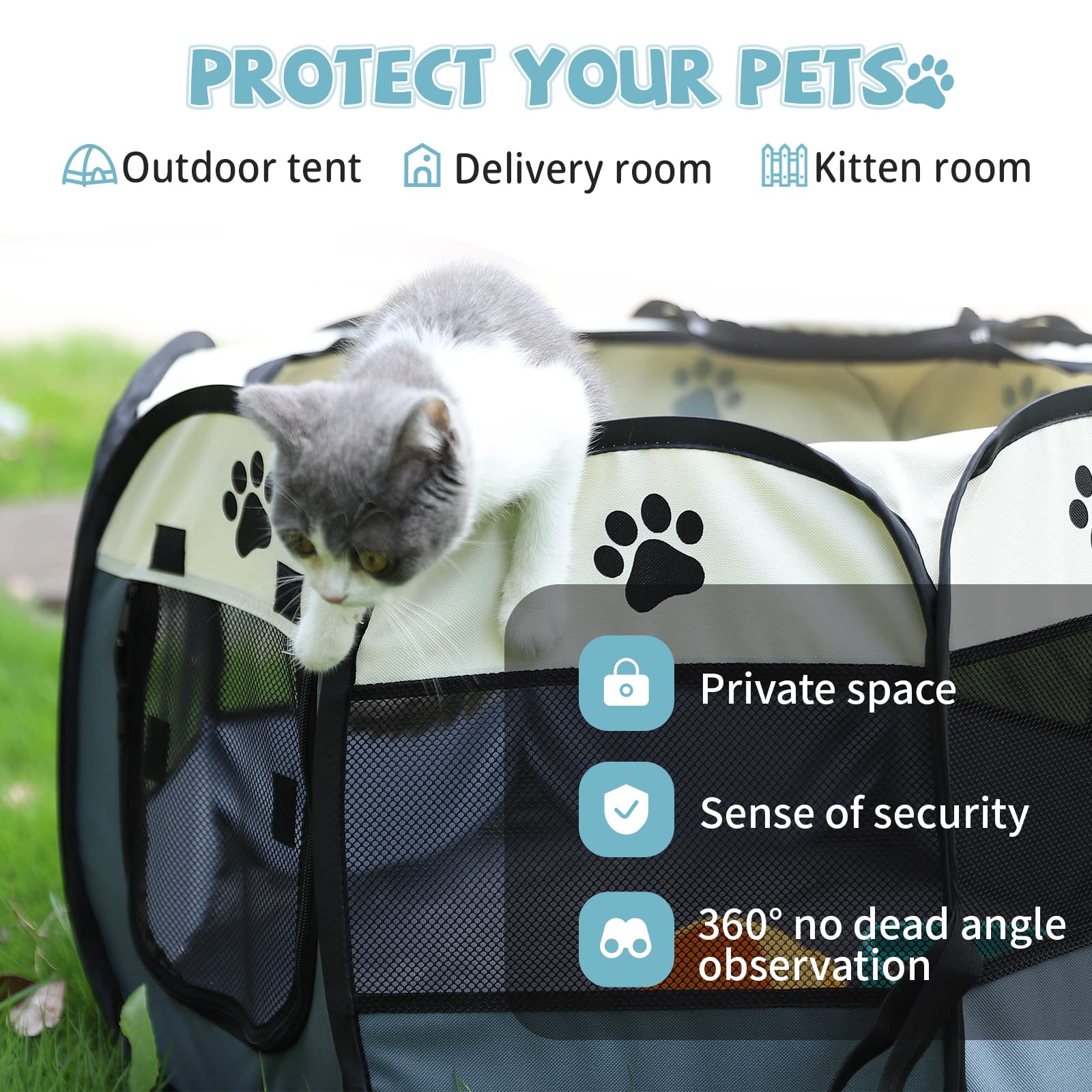 Foldable portable pet playpen for indoor outdoor use, lightweight and durable
