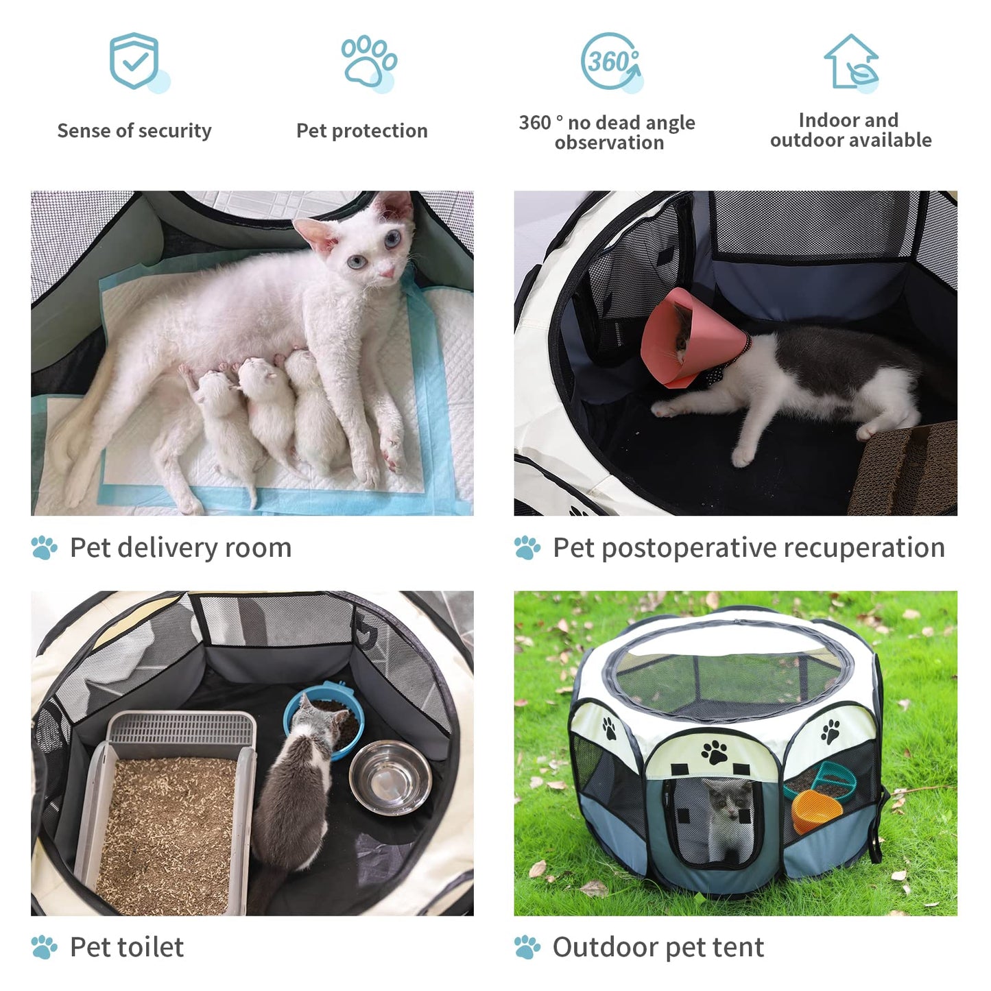 Foldable portable pet playpen for indoor outdoor use, lightweight and durable