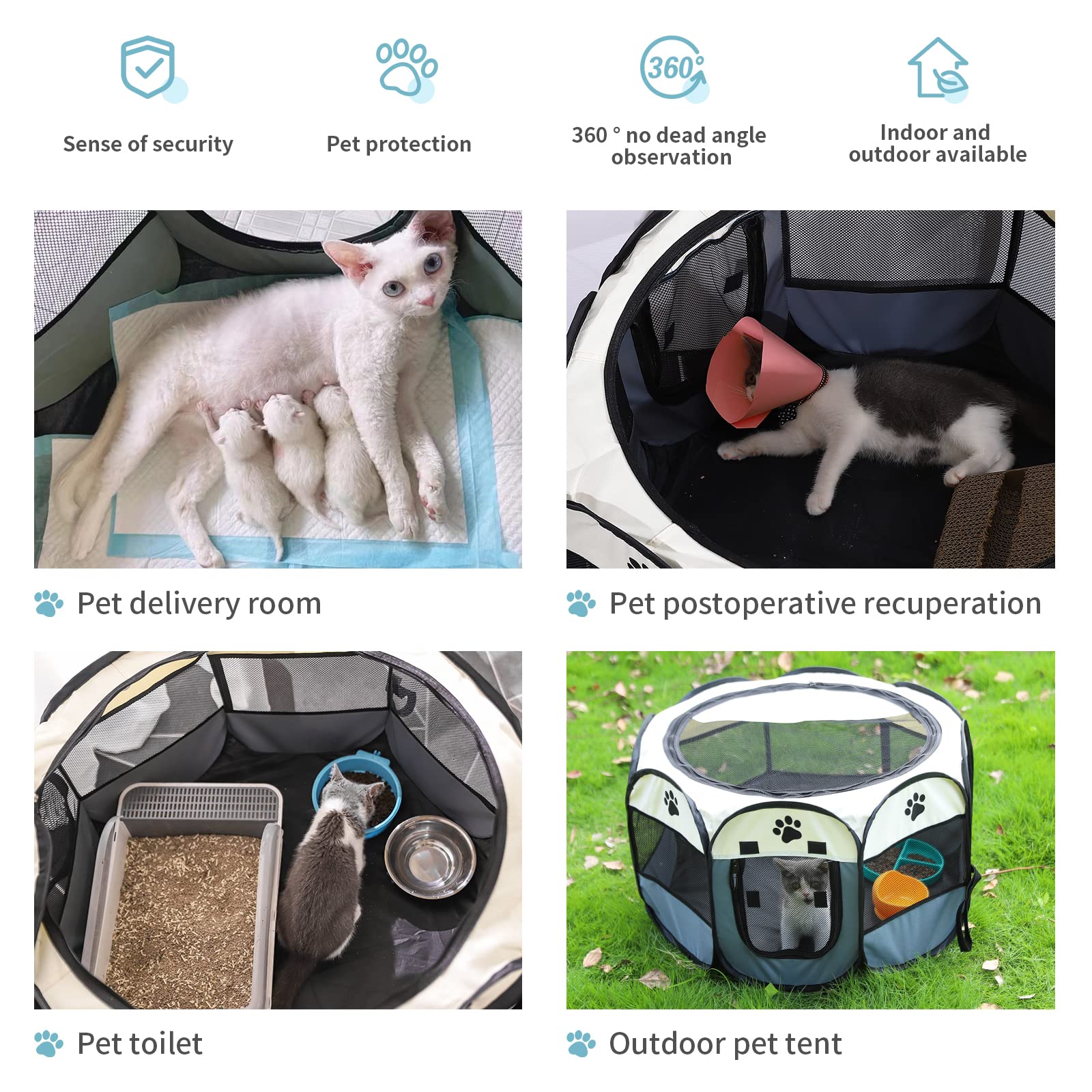 Foldable portable pet playpen for indoor outdoor use, lightweight and durable