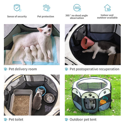 Foldable portable pet playpen for indoor outdoor use, lightweight and durable