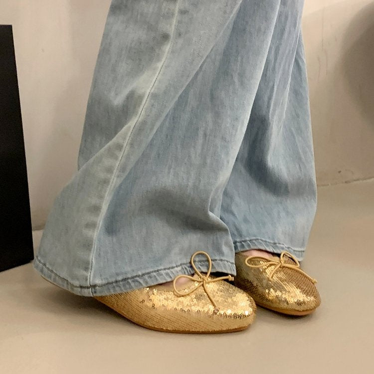 Bow Sequin Ballet Flats