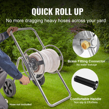 Garden hose reel cart with wheels for easy hose storage and mobility