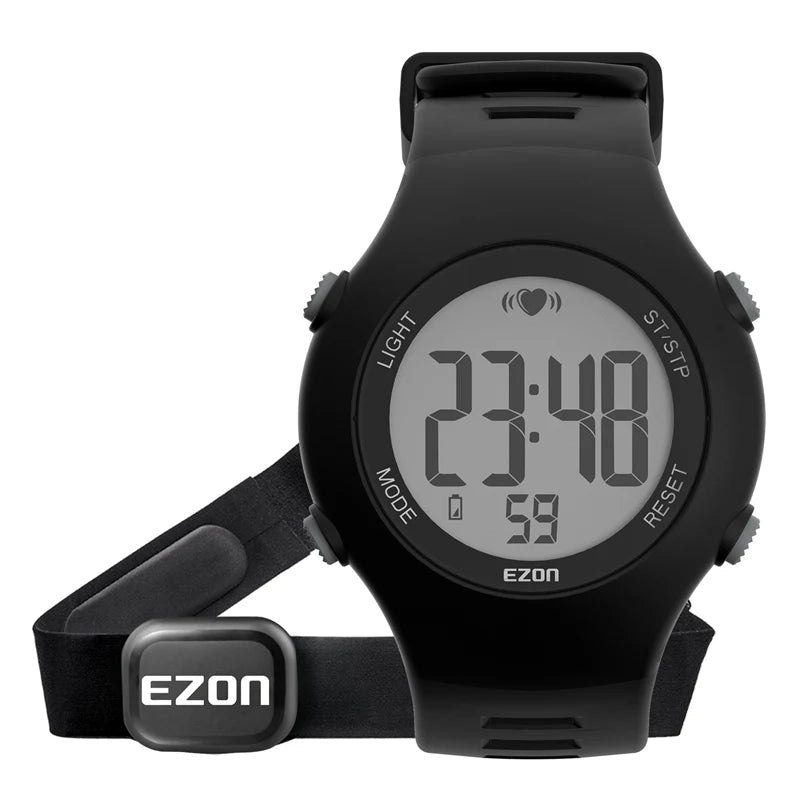 EZON T007 Heart Rate Monitor Watch | Chest Strap HRM | Waterproof Fitness Tracker with Stopwatch & Hourly Chime