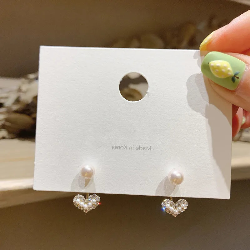 Elegant Heart Pearl Drop Earrings for Women