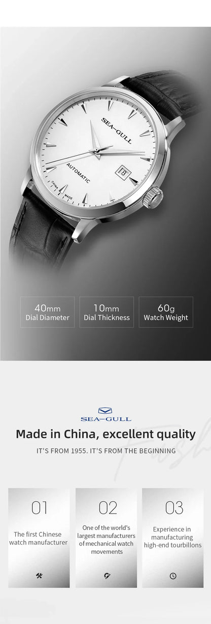 2023 Seagull Men's Mechanical Wristwatches Business Calendar Watch 50m Waterproof Leather Buckle Mens Watches  819.613