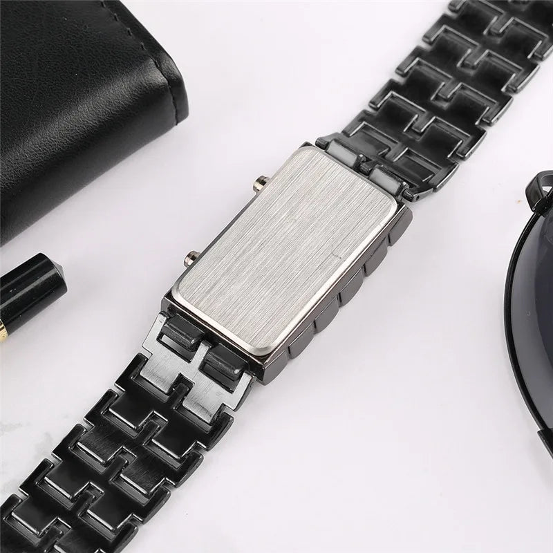 Fashion Black Full Metal Digital Lava Wrist Watch Men Red/Blue LED Display Men's Watches Gifts for Male Boy Sport Creative Clock
