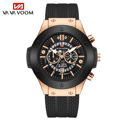 Men's Sports Watch – Quartz Waterproof Japanese Movement Timepiece Calendar & Silicone Strap