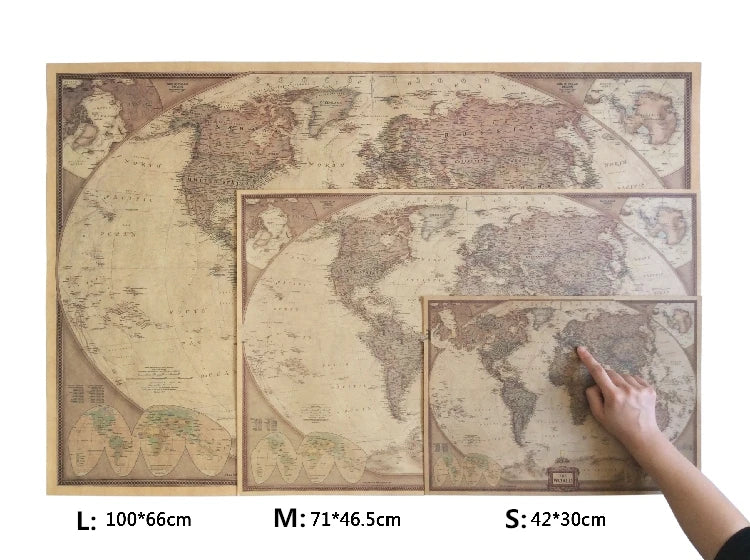 Vintage World Map Travel Home Decoration Detailed Antique Poster Wall Chart Retro Paper Matte Kraft Paper Map World