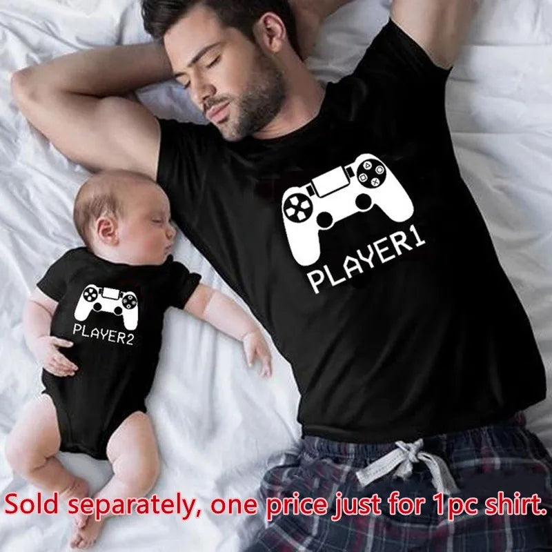New Cotton Parent-child Father And Son Installed Game Console T-shirt Short-sleeved Summer