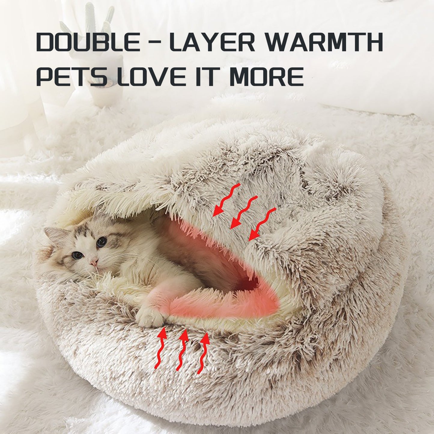 Half covered donut pet bed with soft hooded design for cats and dogs