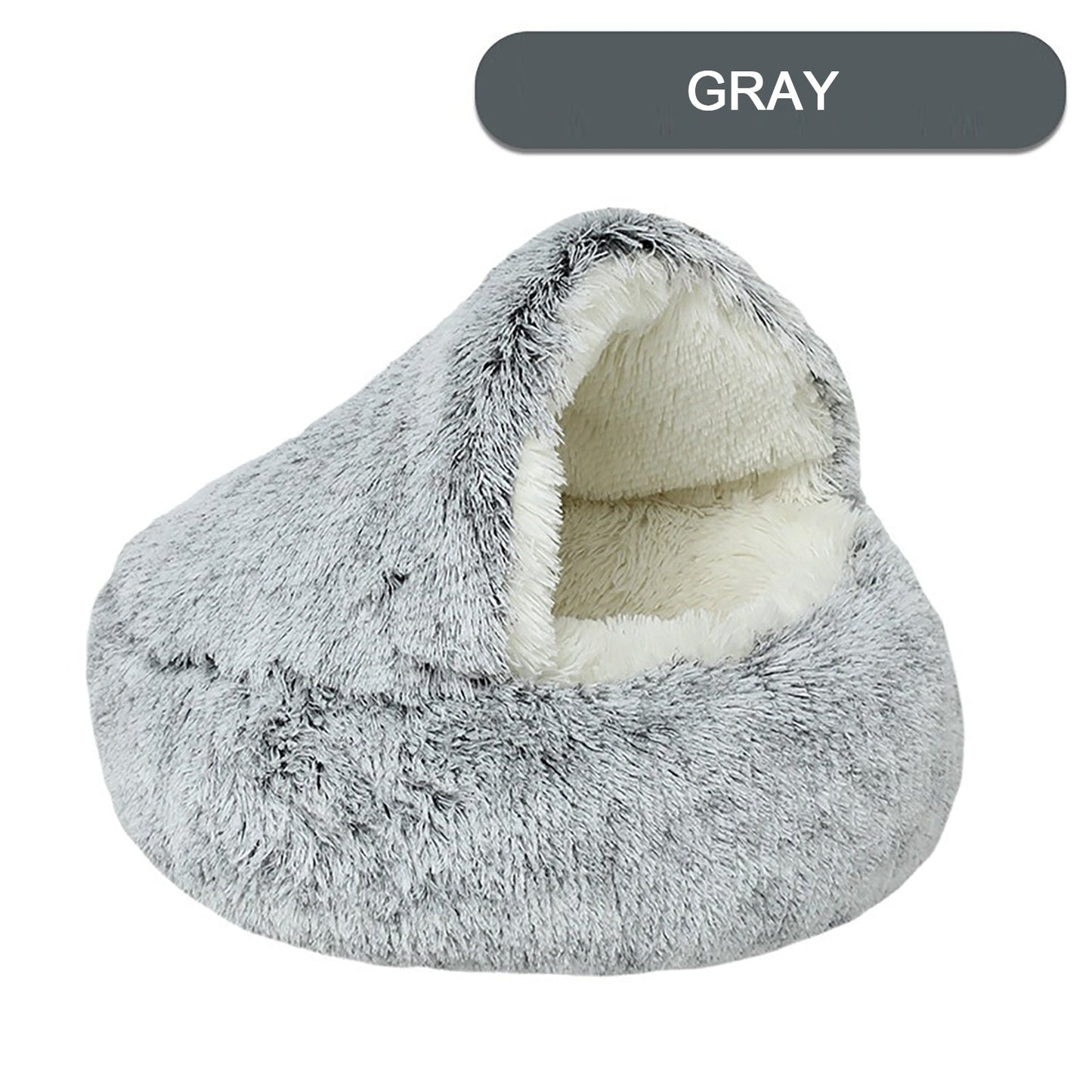 Half covered donut pet bed with soft hooded design for cats and dogs