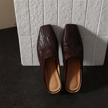 Washed Leather Square Toe Mules