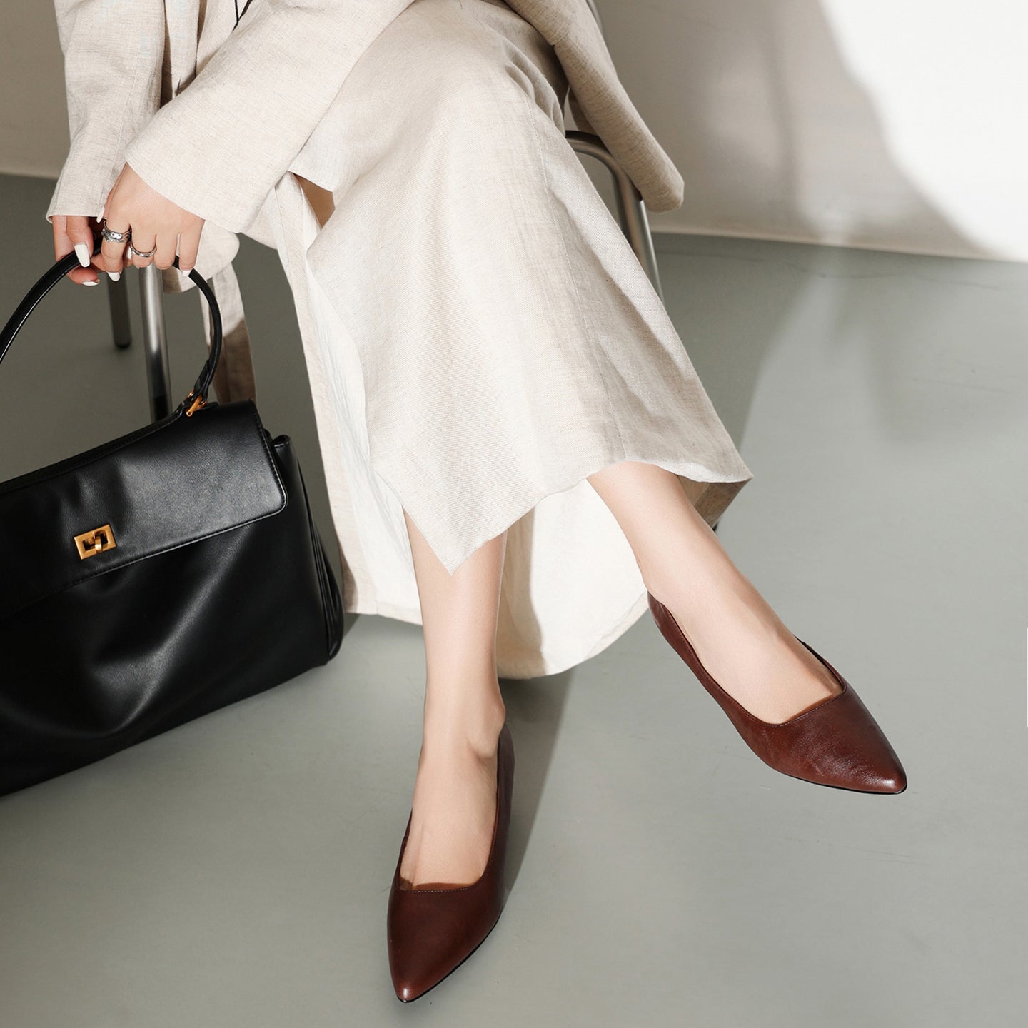 Leather Kitten Heel Pumps