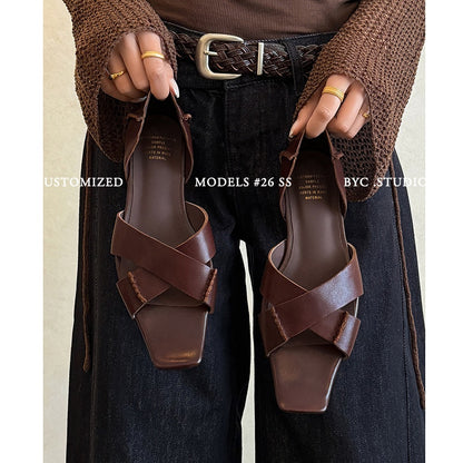 Handmade leather crisscross sandals