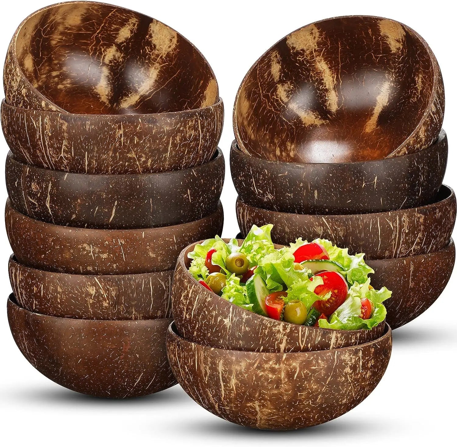 Handmade natural coconut shell bowls for sustainable and eco-friendly dining